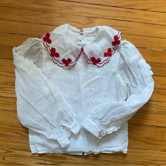 VINTAGE white collar blouse, size small - Picture 2 of 10